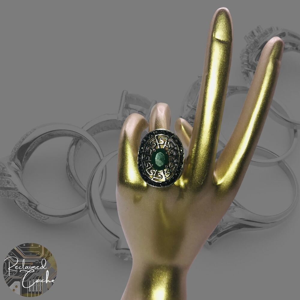 Silver and Green Boho Ring with Stone - Size 5.5
